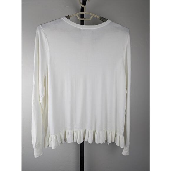 Sejour Ivory Long Sleeve Ruffle Hem Cardigan Sweater Nordstrom - Picture 2 of 7